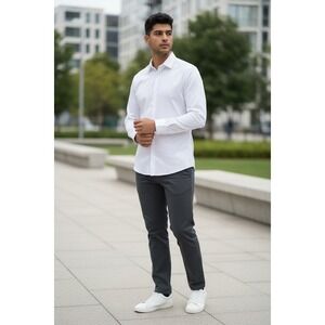 Perry Ellis Mens XL EG Slim Fit Total Stretch Button Down‎ Shirt Bright White